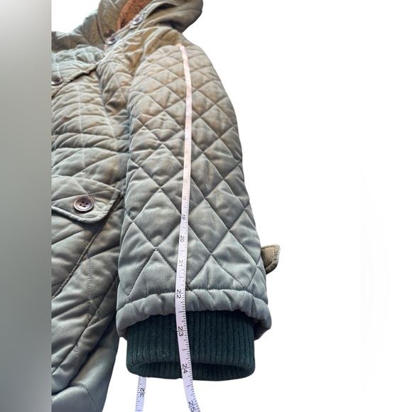 Korean Boutique Quilted Hooded Coat Faux Fur Green M Dongdaemun Adjustable Waist - Picture 8 of 14